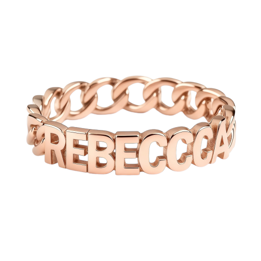 Anillo clásico personalizado de oro rosa de 10 quilates con nombre para padre e hija, y para padre e hijo.