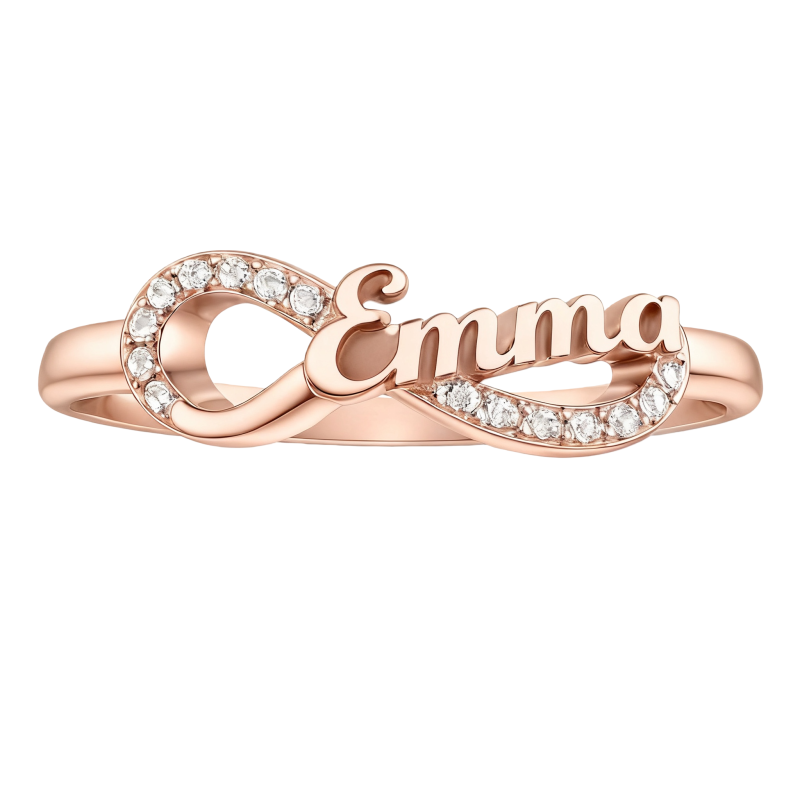 10K Rose Gold Personalized Classic Name & Infinity Symbol Ring-19
