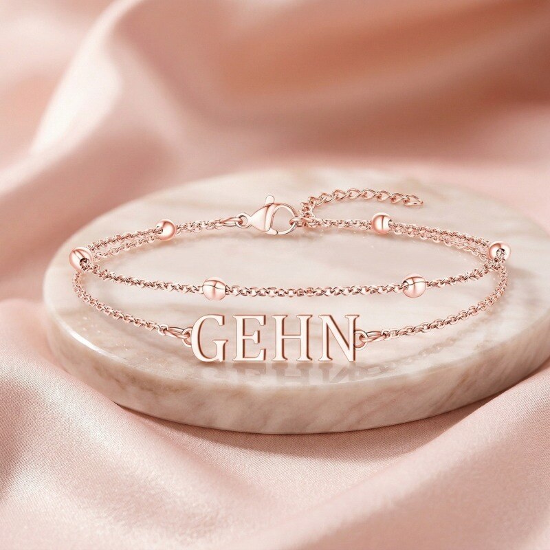 18K Rose Gold Personalized Classic Name Multi-layered Anklet-3