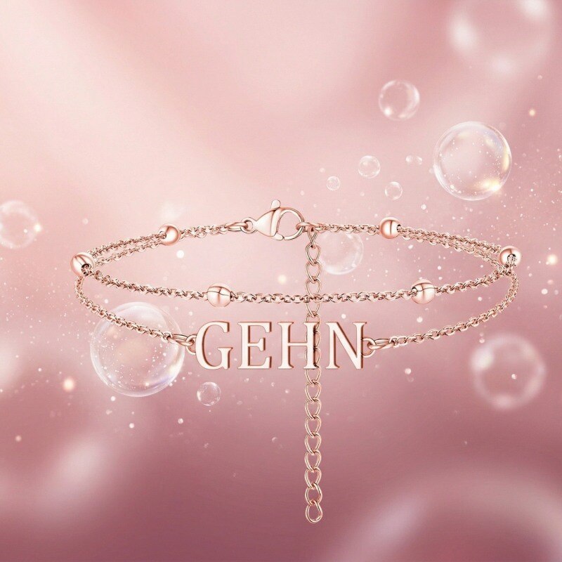 18K Rose Gold Personalized Classic Name Multi-layered Anklet-4