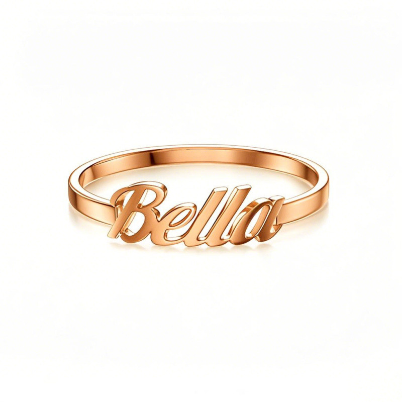 Anillo clásico personalizado con nombre en oro rosa de 10 quilates-1