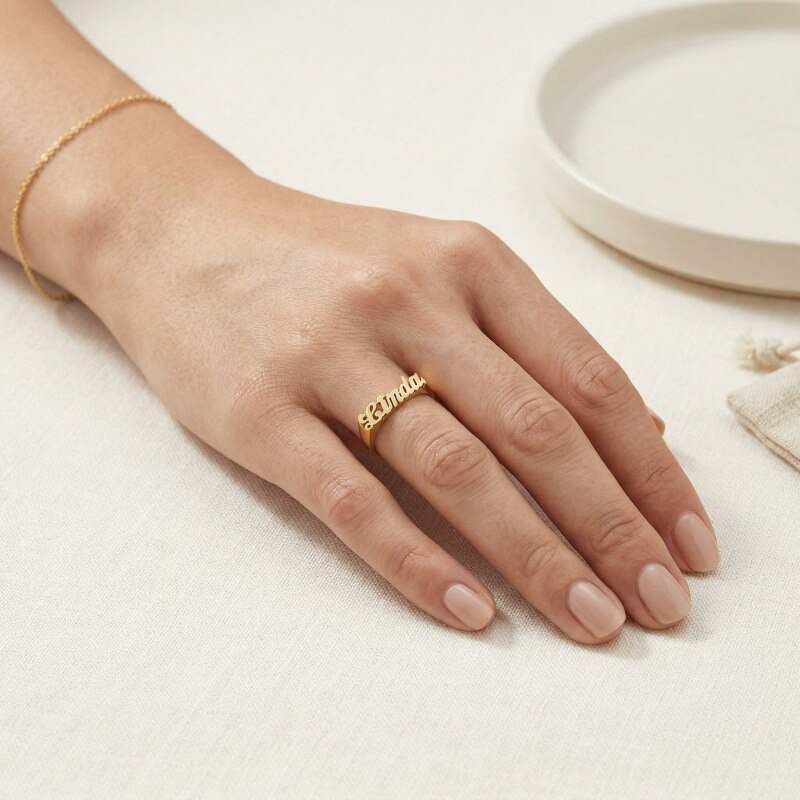 10K Rose Gold Personalized Classic Name Ring-2