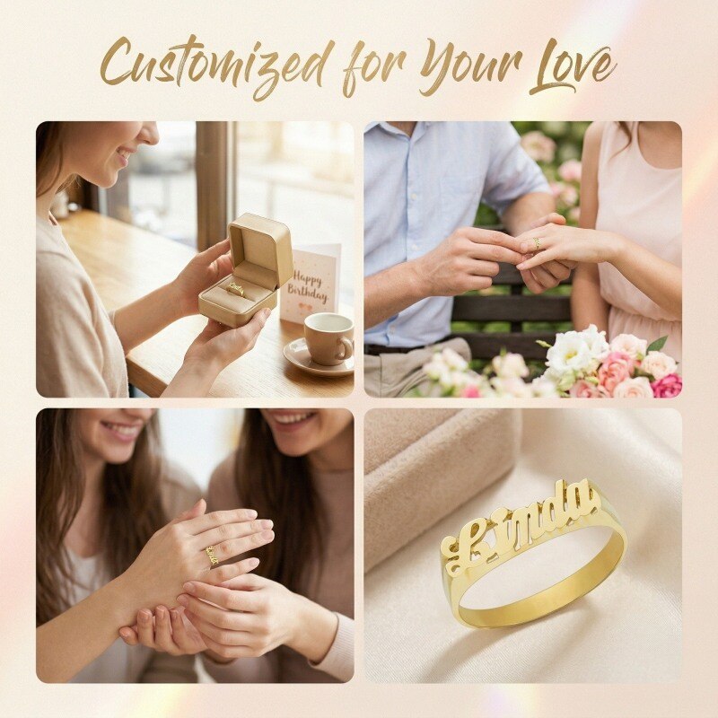 10K Rose Gold Personalized Classic Name Ring-4