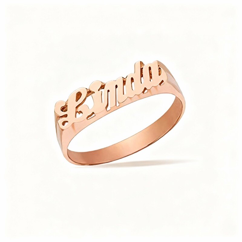 Anillo clásico personalizado con nombre en oro rosa de 10 quilates-17