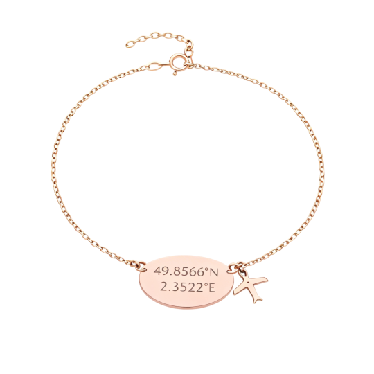 10K Rose Gold Personalized Engraving & Airplane Charm Bracelet