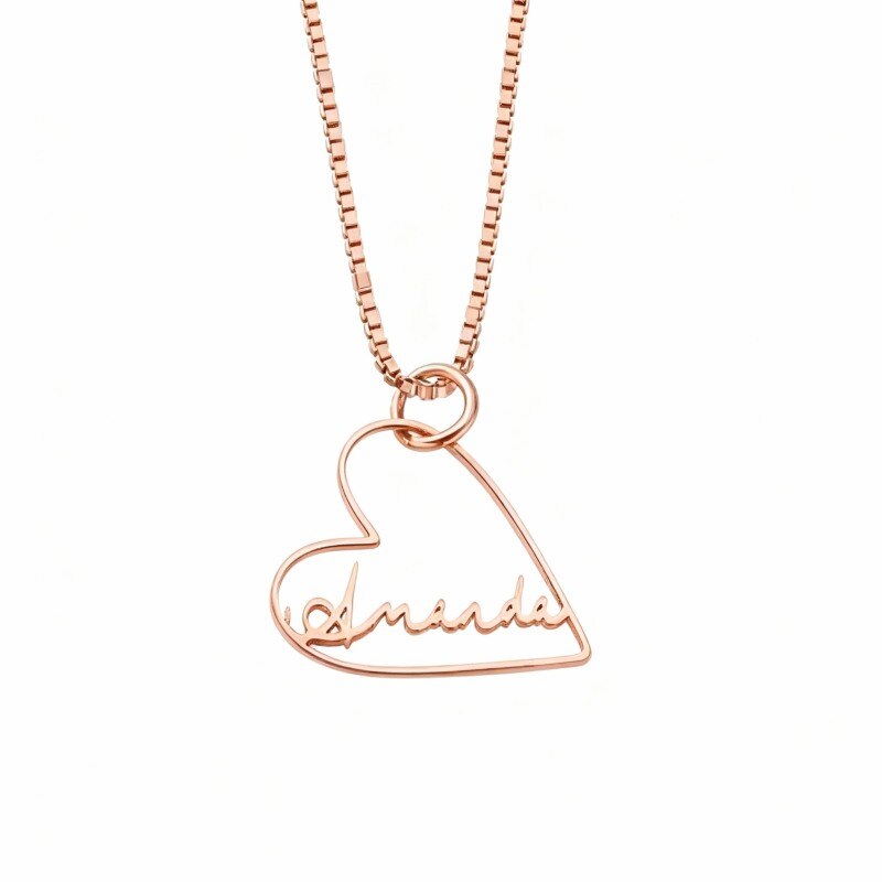 Personalisierte Halskette aus 18-karätigem Roségold mit Gravur für Paare, Mütter, Schwestern und Herzanhänger-1
