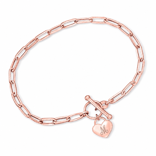10K Rose Gold Personalized Engraving & Heart Charm Bracelet