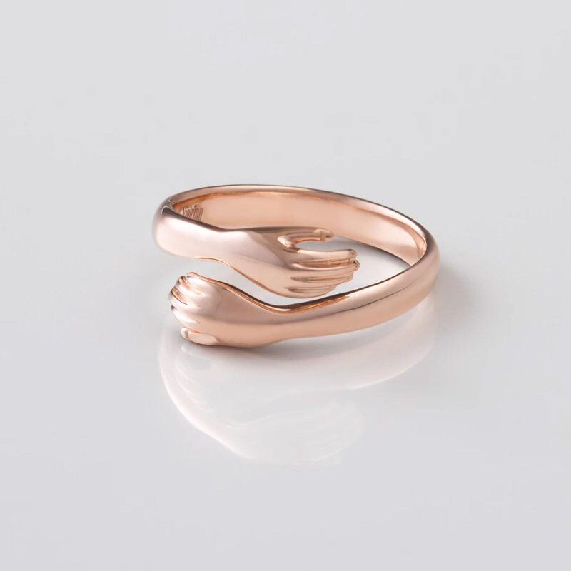 10K Rose Gold Personalized Engraving & Hug Open Ring-3