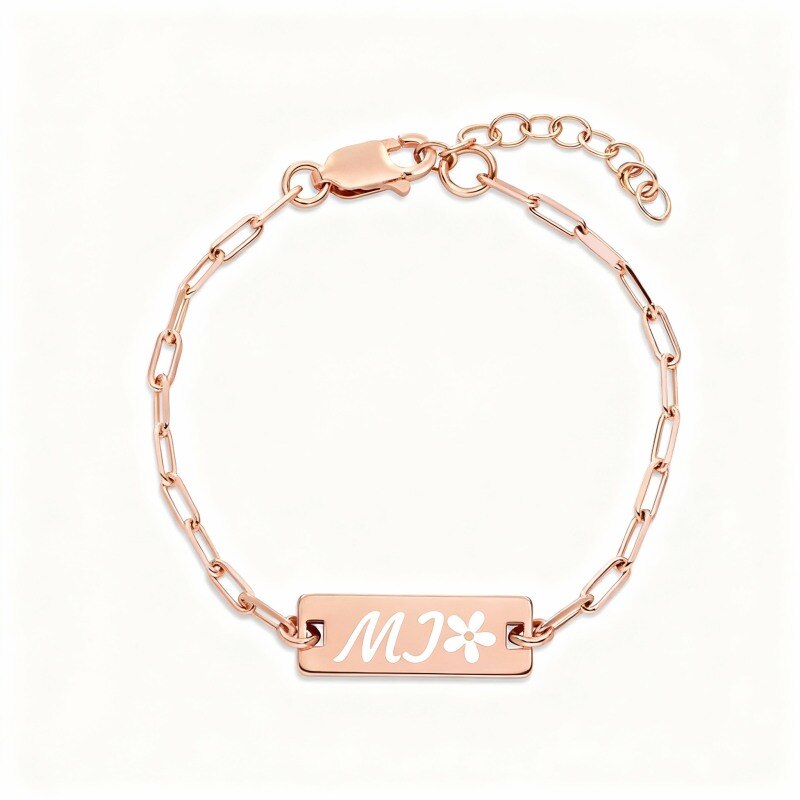Bracelet d'identification personnalisé en or rose 10 carats avec gravure-1