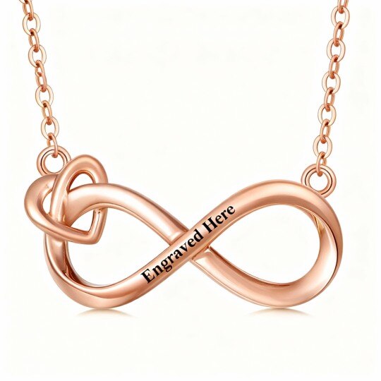 10K Rose Gold & Personalized Engraving Infinity Symbol Pendant Necklace