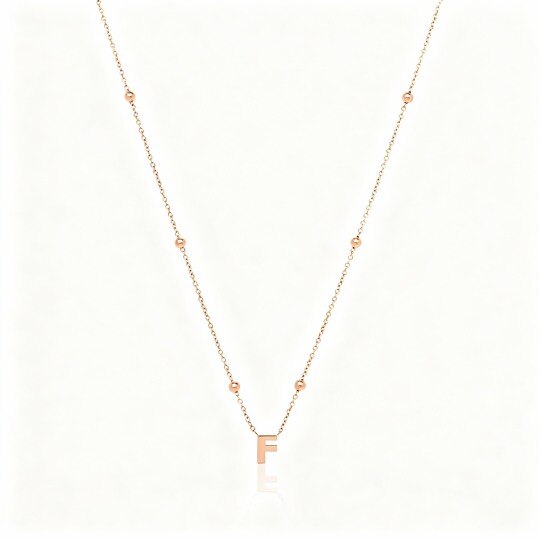 Collar con colgante de inicial y cuenta personalizado en oro rosa de 10 quilates