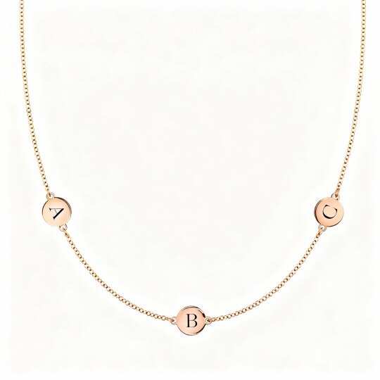 10K Rose Gold Personalized Initial Letter Cable Chain Necklace