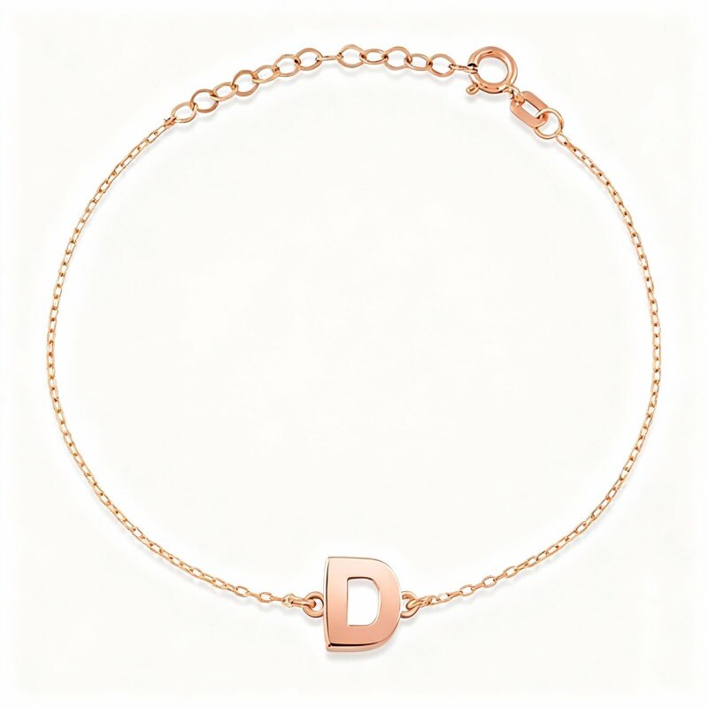 Bracelet à breloque initiale personnalisée en or rose 18 carats-1