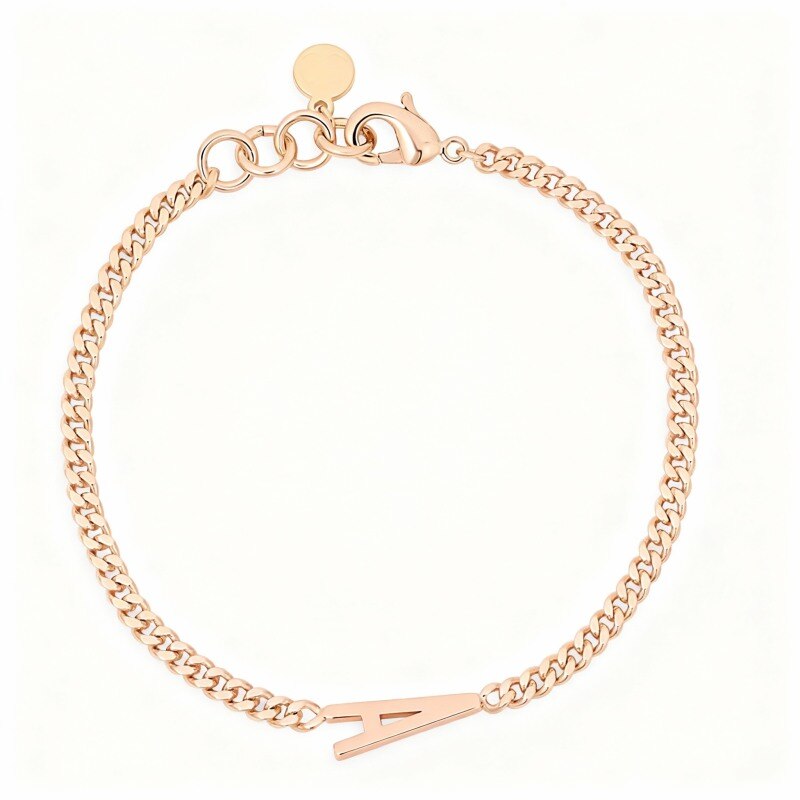 10K Rose Gold Personalized Initial Letter Charm Bracelet-1