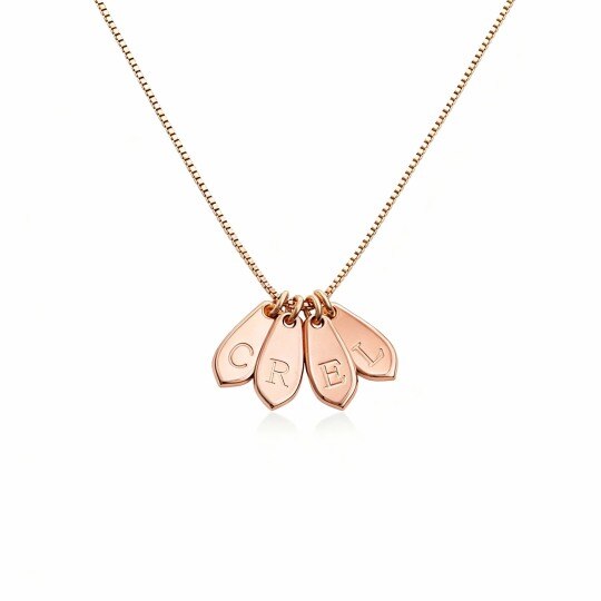 Collar con colgante personalizado de inicial y forma de gota en oro rosa de 10 quilates
