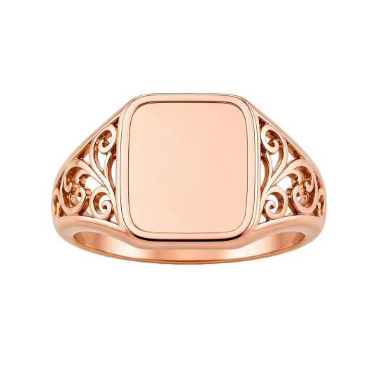 Anillo de sello personalizado con inicial en oro rosa de 10 quilates para hombre.