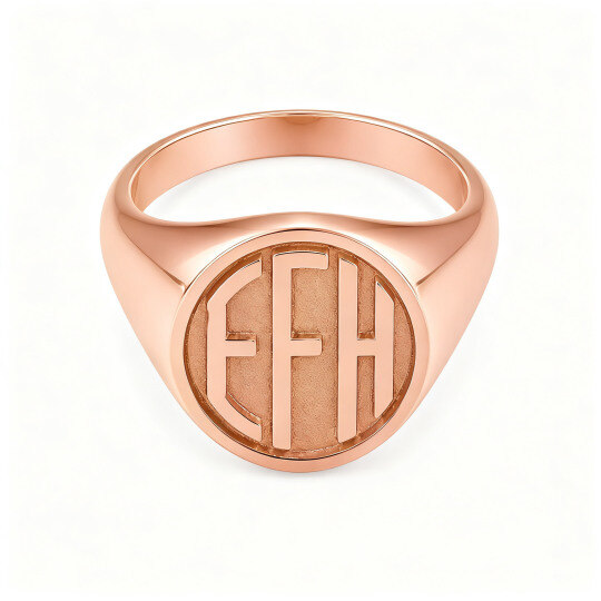 10K Rose Gold Personalized Initial Letter Signet Ring for Men