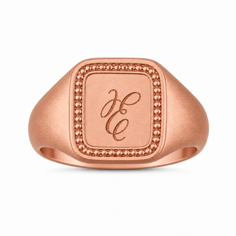 Anillo de sello personalizado con inicial en oro rosa de 18 quilates para hombre.-1