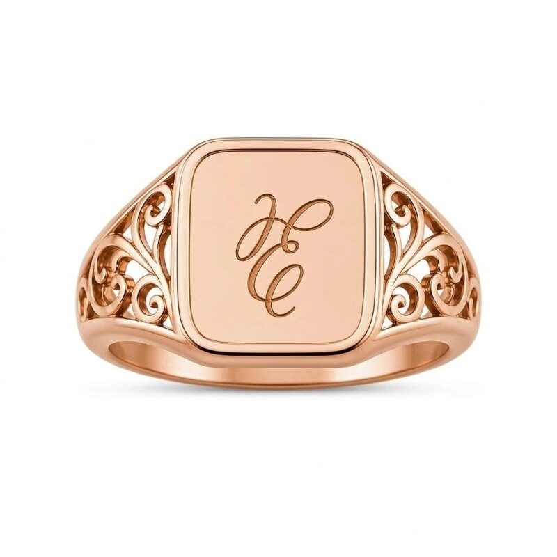 Anillo de sello personalizado con inicial en oro rosa de 10 quilates para hombre.-1