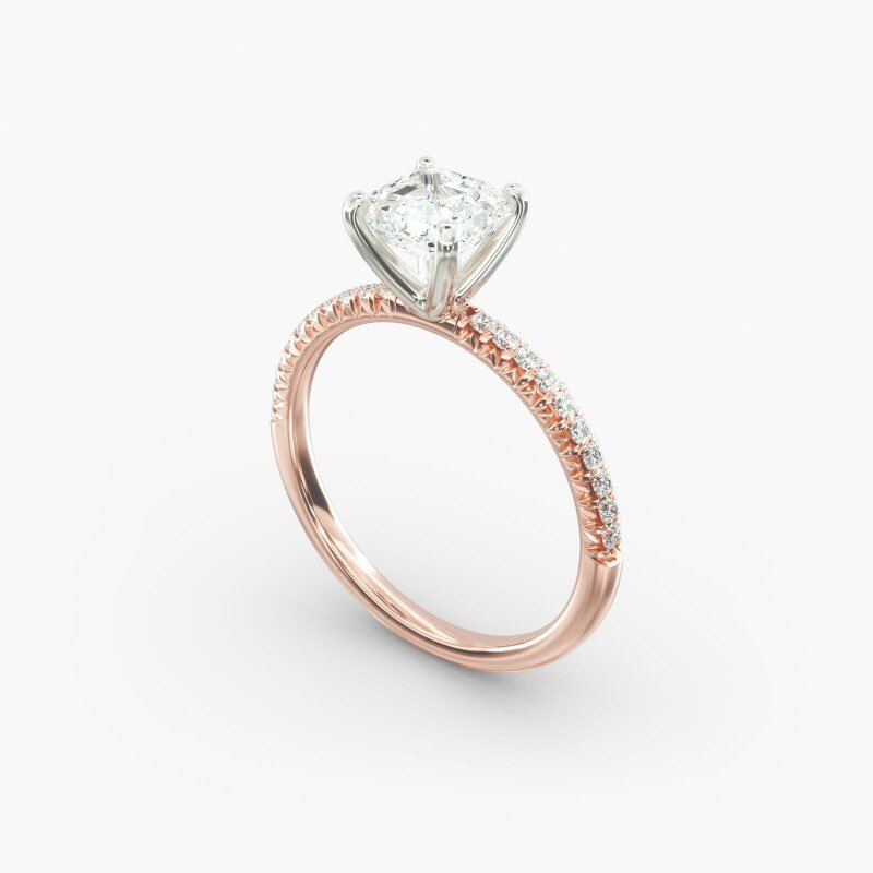 Anillo de compromiso de oro rosa de 10 quilates con pavé de diamantes de laboratorio-4