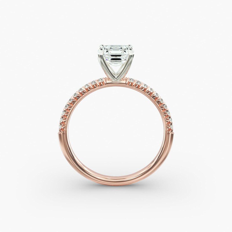 Anillo de compromiso de oro rosa de 10 quilates con pavé de diamantes de laboratorio-6