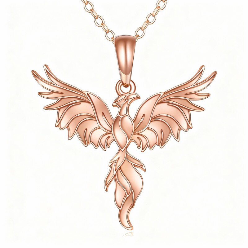 14K Rose Gold Phoenix Pendant Necklace-1