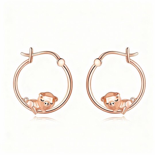 10K Rose Gold Pig Hoop Earrings