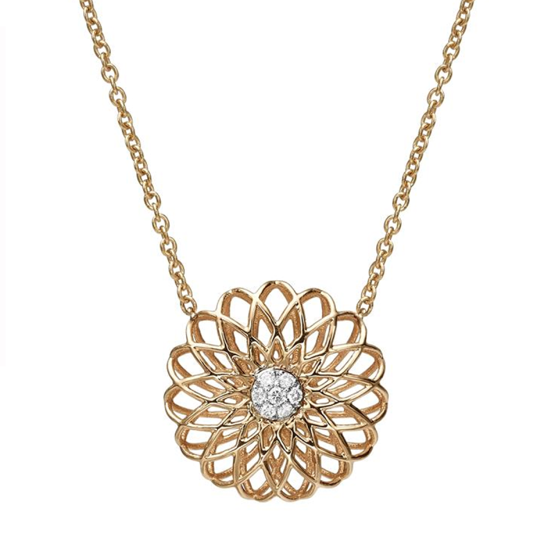 Collier pendentif fleurs sauvages en moissanite plaqué or rose 14 carats-1