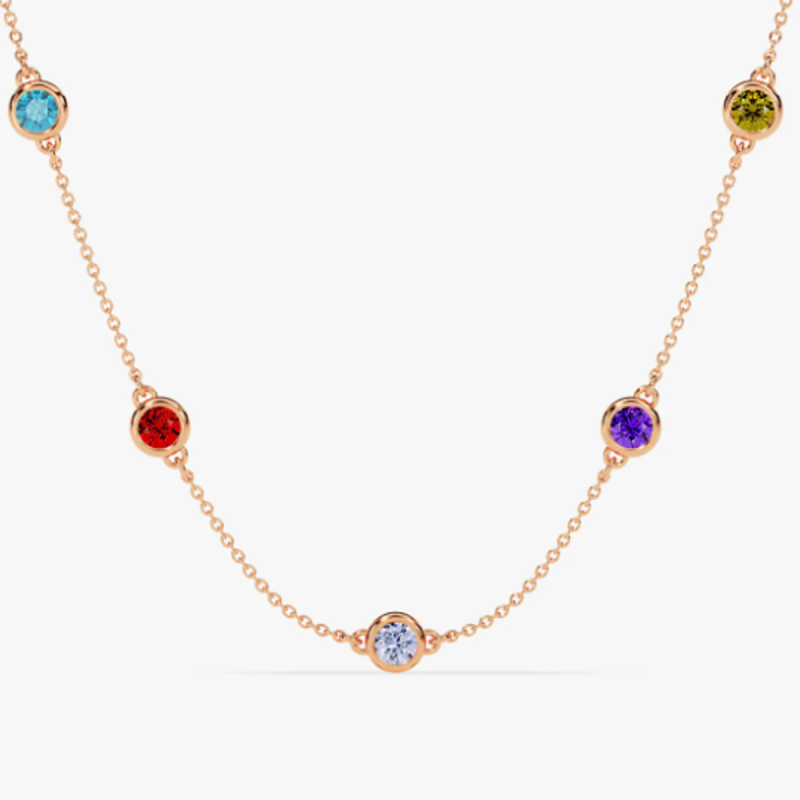 Collier pendentif personnalisé pour sœurs, plaqué or rose 10 carats, pierre de naissance ronde-1