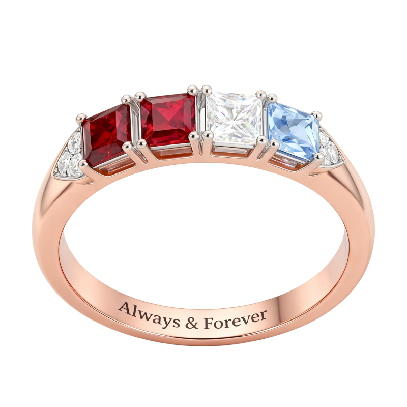 Anillo personalizado con piedra natal y talla princesa de oro rosa de 10 quilates-2