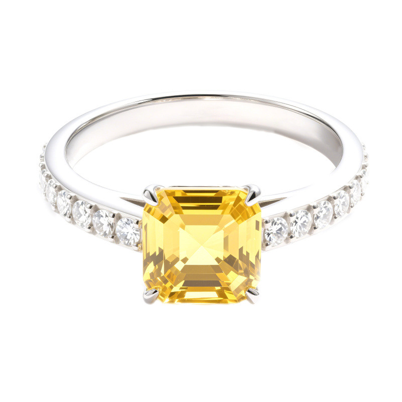 14K Or Rose Gold Bague de Fiançailles en Citrine Coupe Princesse-3