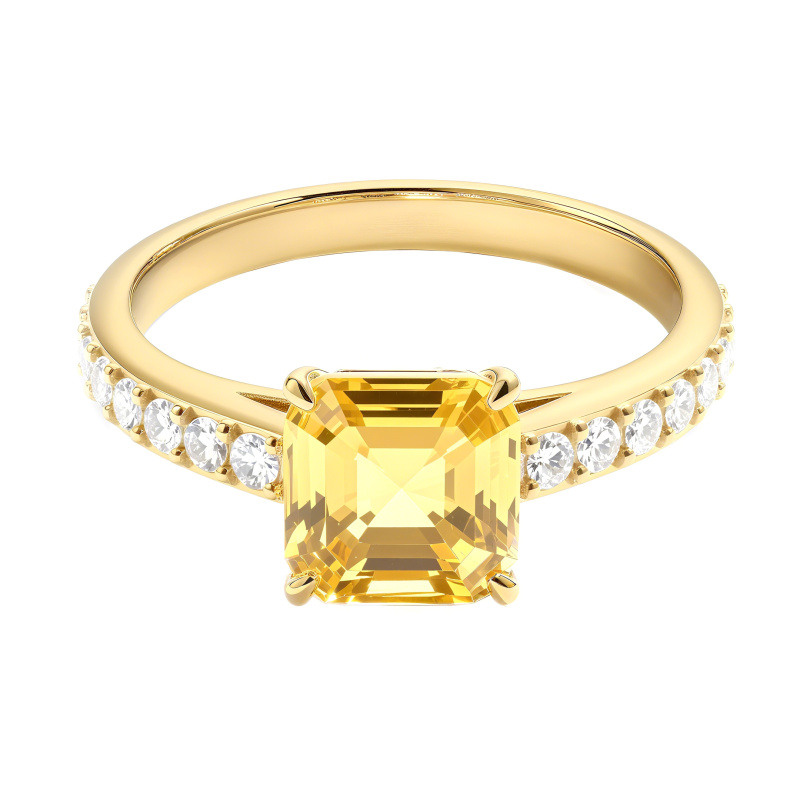 14K Or Rose Gold Bague de Fiançailles en Citrine Coupe Princesse-4