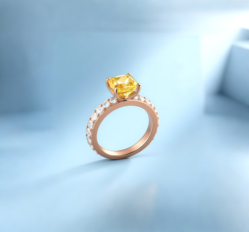 14K Or Rose Gold Bague de Fiançailles en Citrine Coupe Princesse-6