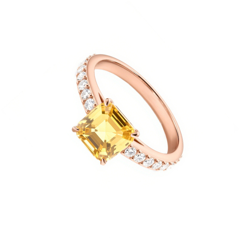 10K Or Rose Gold Bague de Fiançailles en Citrine Coupe Princesse-2