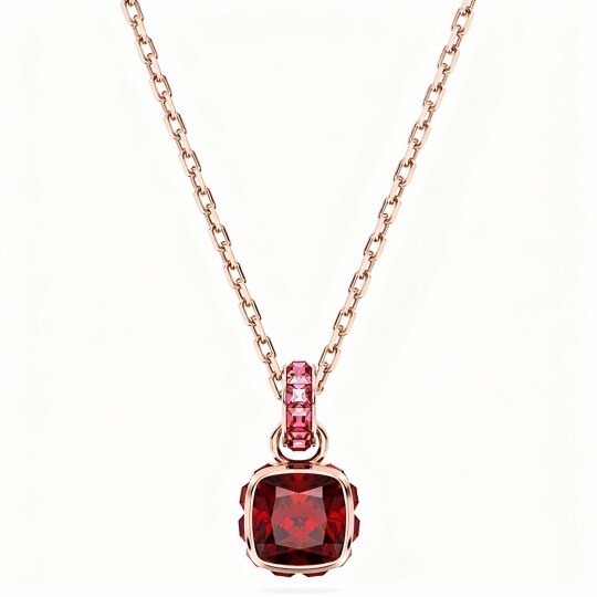 Collier pendentif personnalisé en or rose 10 carats avec zircon cubique taille princesse et pierre de naissance