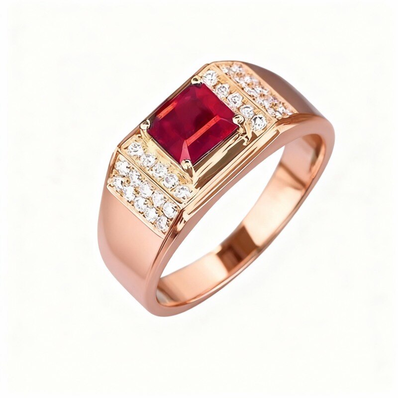 Bague personnalisée en or rose 18 carats, taille princesse, pour homme-1