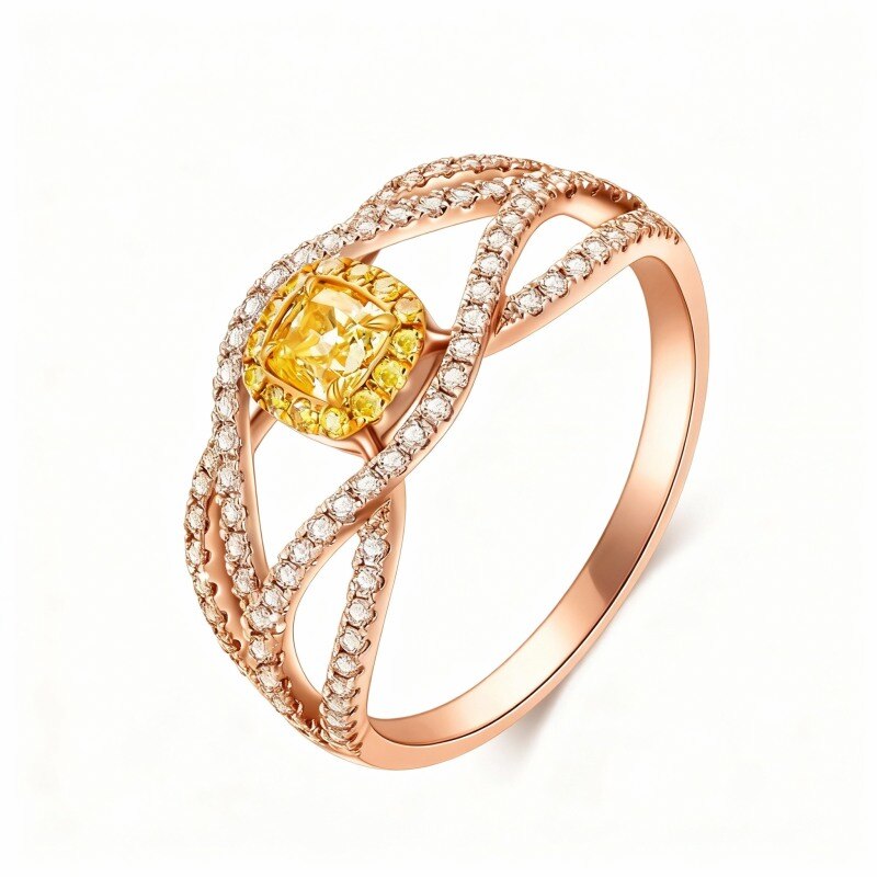10K Rose Gold Princess Cut Diamond & Citrine Custom Engagement Ring D Color VVS1 Clarity 3EX-1