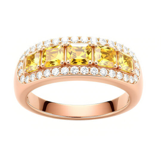 Anillo de compromiso de oro rosa de 10 quilates con corte princesa