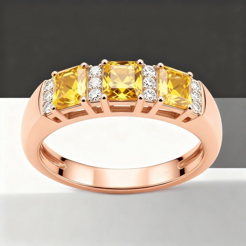Bague de fiançailles en or rose 10 carats, taille princesse-2