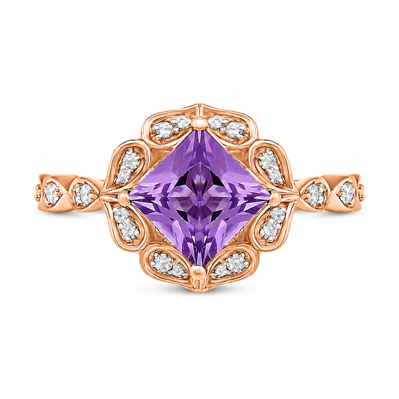 Verlobungsring aus 10-karätigem Roségold im Prinzessschliff mit Moissanit und Wildblumen-Edelstein-4