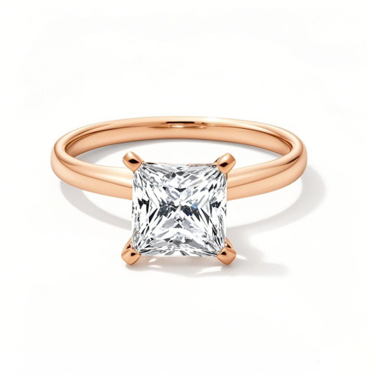 Anillo de compromiso solitario con diamante creado en laboratorio, talla princesa, grabado, oro rosa de 10 quilates, color D, pureza VVS1-VS1, certificado 3EX por IGI.