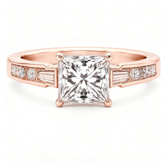Verlobungsring aus 18-karätigem Roségold mit Prinzessschliff und im Labor gezüchtetem Diamanten (Farbe D, Reinheit VVS1/VS1, 3EX, IGI-zertifiziert).