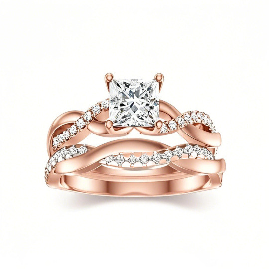 Set da sposa in moissanite taglio princess oro rosa 10K