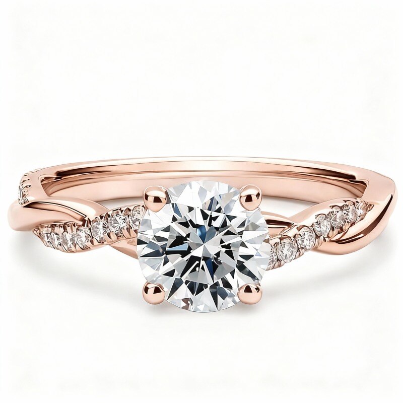 Anillo de compromiso de oro rosa de 10 quilates con corte redondo-10