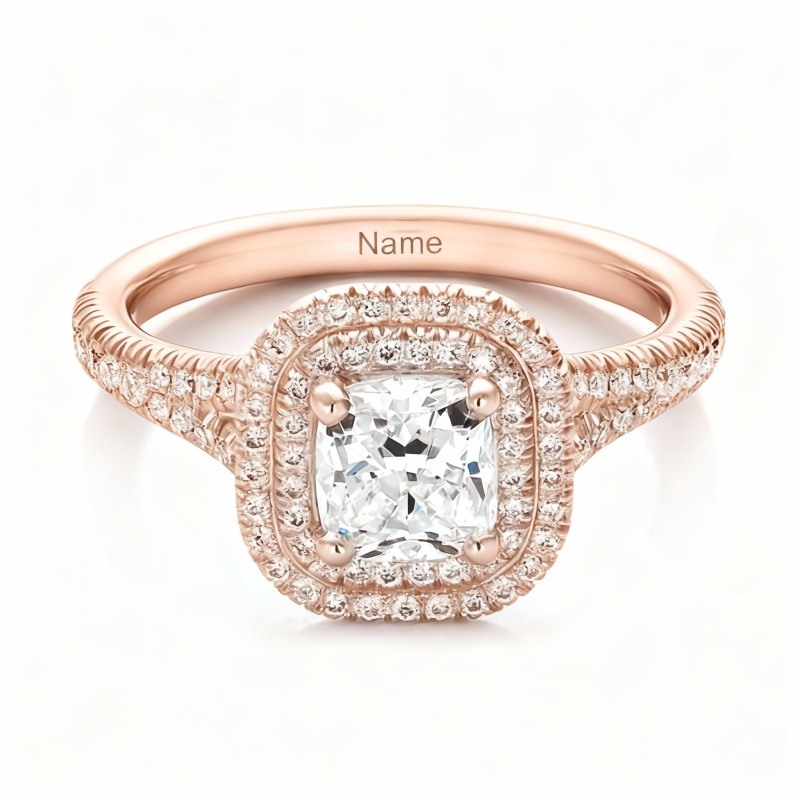Bague de mariage en or rose 18 carats avec moissanite taille princesse et gravure personnalisée-1