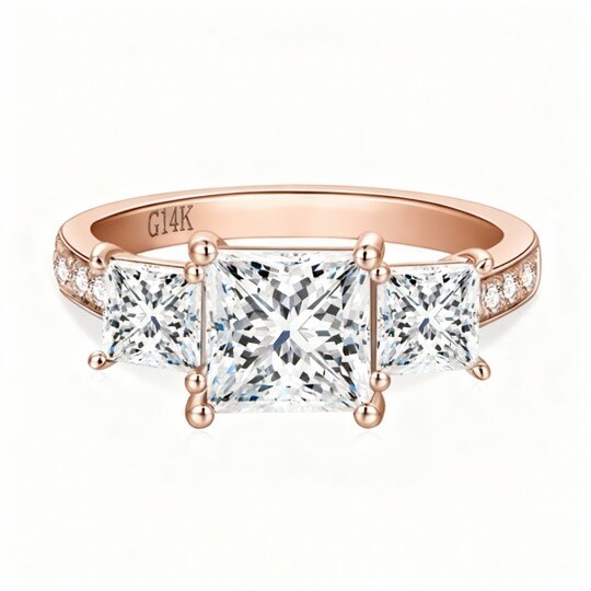 Verlobungsring aus 10-karätigem Roségold mit quadratischem Moissanit im Prinzessschliff