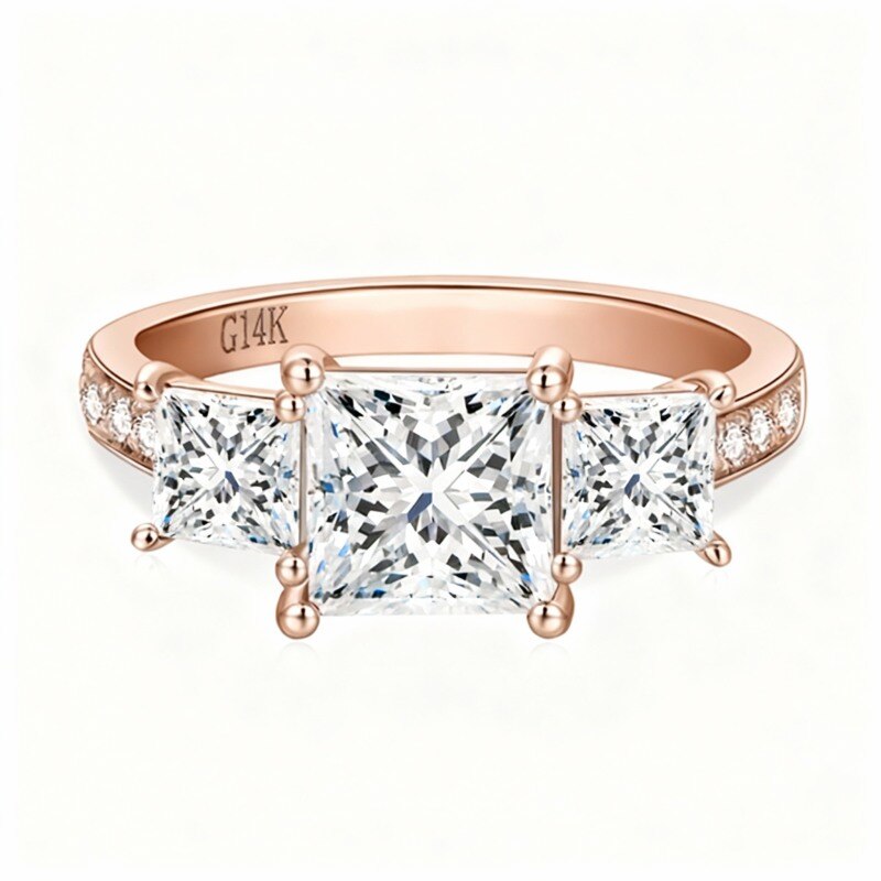 Verlobungsring aus 10-karätigem Roségold mit quadratischem Moissanit im Prinzessschliff-4