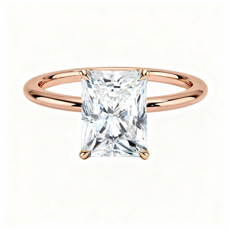 10K Rose Gold Radiant Cut Moissanite Solitaire Engagement Ring-3