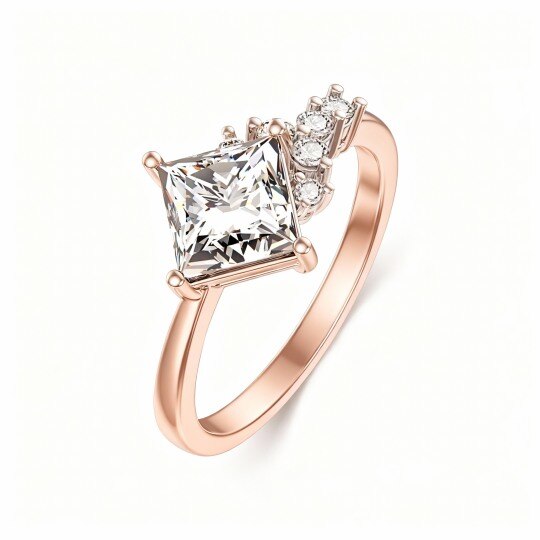 Anillo de boda de oro rosa de 10 quilates con moissanita de corte princesa