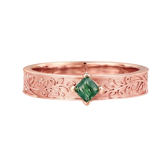 10K Roségouden Ring met Princess Cut Moss Agaat voor Heren